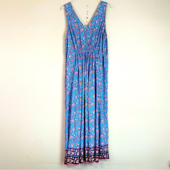 Lucky Brand Boho Floral V-Neck Gather Waist Maxi Dress Size 1X - Picture 2 of 7